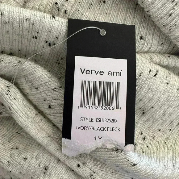 Verve Ami Cowl Neck Sweater with Rib Detail in Ivory with Black Flecks Size 1X - Picture 8 of 8